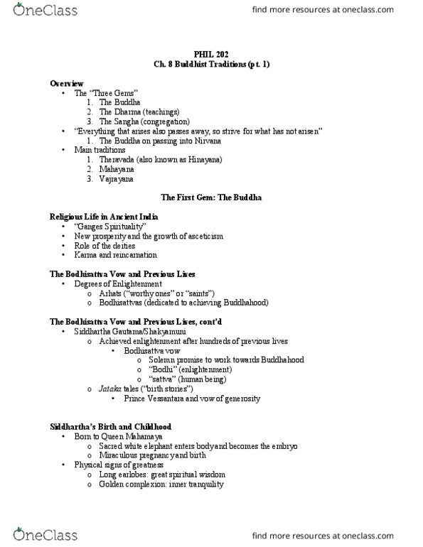 PHIL 202-3 Lecture Notes - Lecture 15: Bodhisattva Vow, Bodh Gaya, Jataka Tales thumbnail