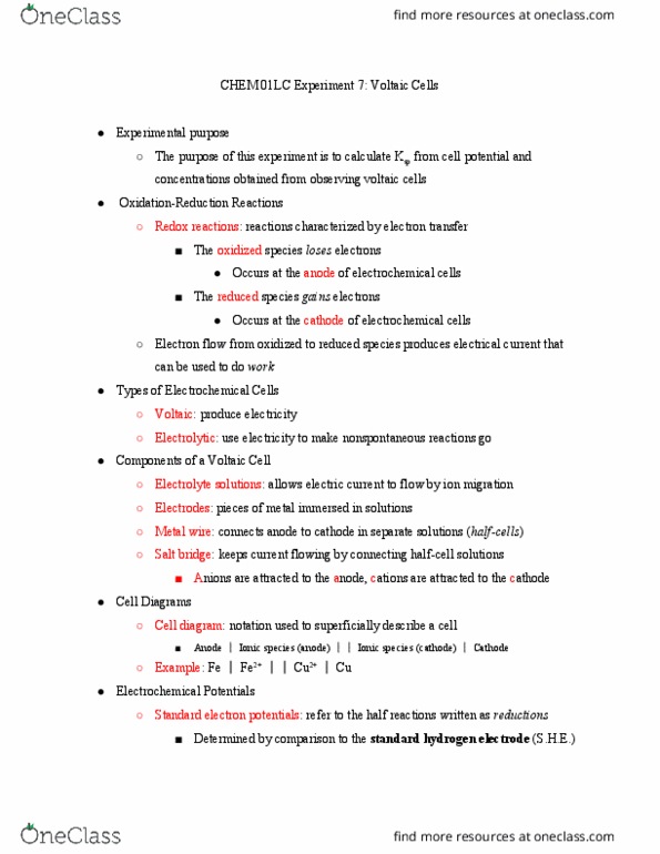 CHEM 01LC Lecture Notes - Lecture 7: Standard Hydrogen Electrode, S.H.E, Salt Bridge thumbnail