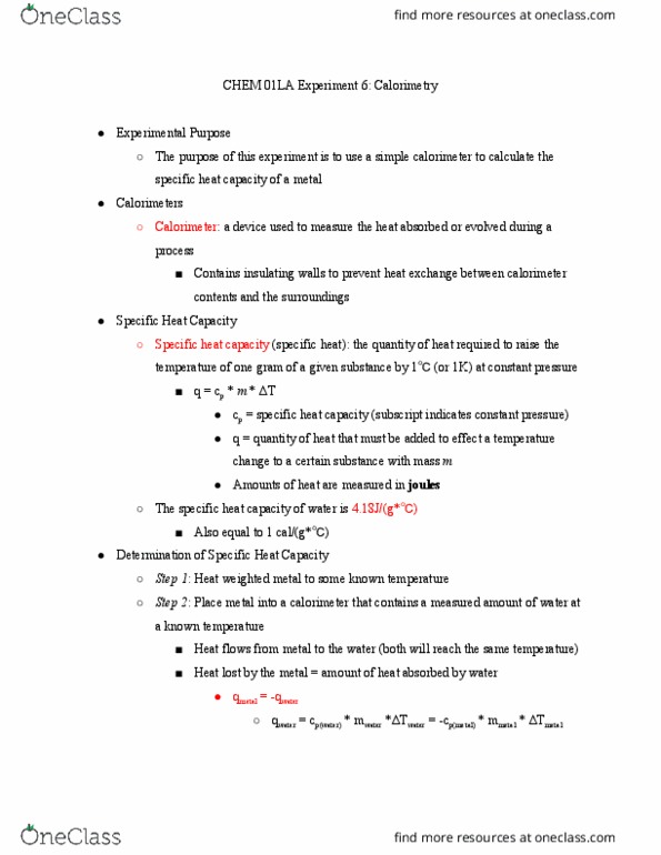 CHEM 01LA Lecture Notes - Lecture 6: Heat Capacity, Calorimetry, Jmol thumbnail