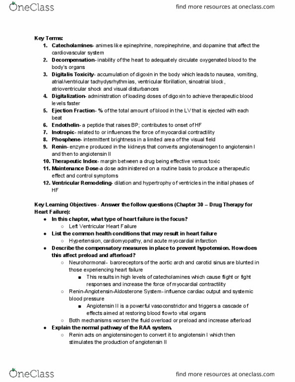 NUR 239 Lecture Notes - Lecture 18: Myocardial Infarction, Ventricular Fibrillation, Angiotensin thumbnail