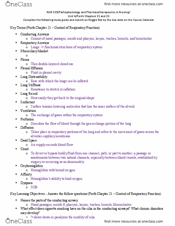 NUR 239 Lecture Notes - Lecture 20: Body Fluid, Bronchiole, Blood Vessel thumbnail