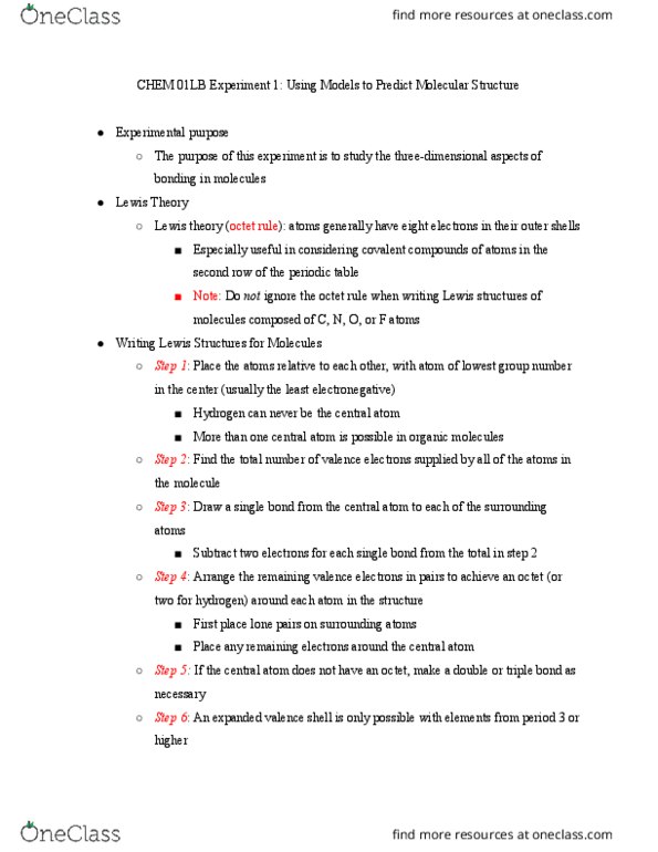 CHEM 01LB Lecture Notes - Lecture 1: Octet Rule, Lewis Acids And Bases, Electronegativity thumbnail