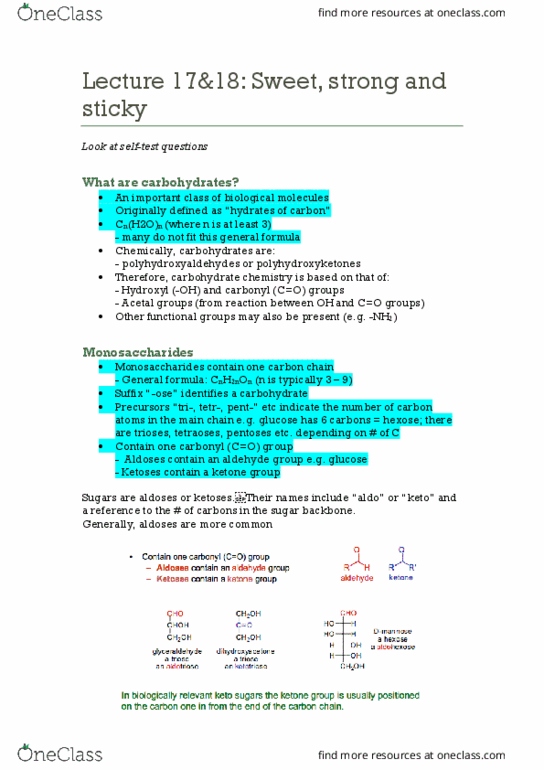 BIOC2000 Lecture Notes - Lecture 17: Anomer, Hemiacetal, Carbohydrate Chemistry thumbnail
