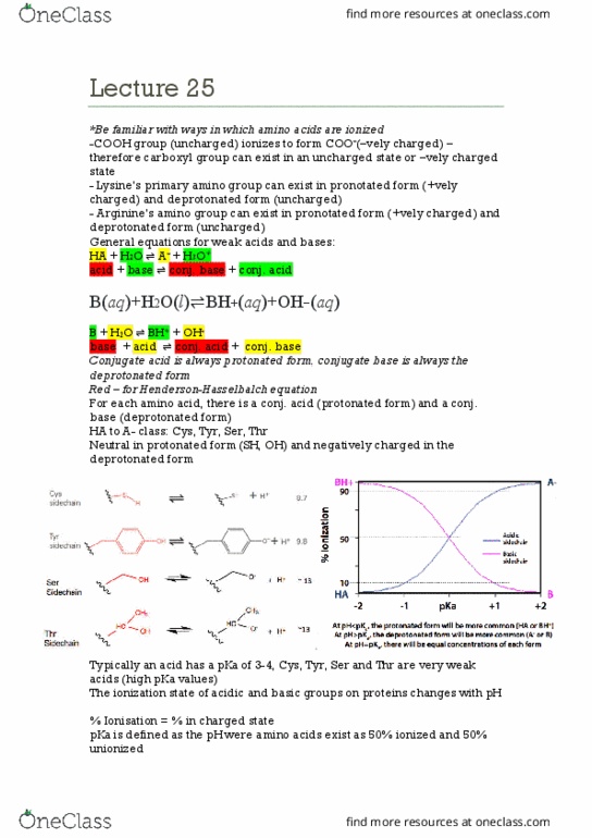 BIOC2000 Lecture Notes - Lecture 25: Conjugate Acid, Acid Dissociation Constant, Amine thumbnail