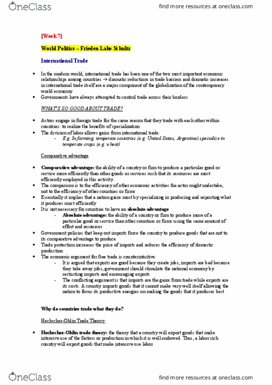 POLS1005 Chapter Notes - Chapter 7-8: International Trade, Absolute Advantage, Trade Barrier thumbnail