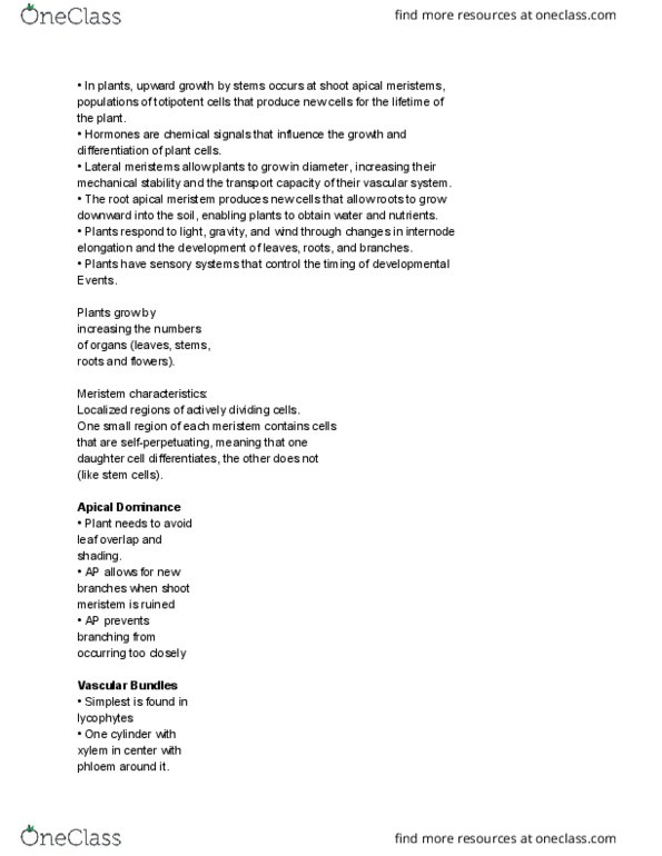 BIOL 1108 Chapter Notes - Chapter 31: Meristem, Lycopodiophyta, Cell Potency thumbnail