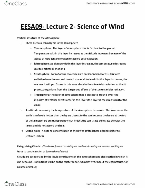 EESA09H3 Lecture Notes - Lecture 2: Ultraviolet, Ozone Depletion, Cumulonimbus Cloud thumbnail