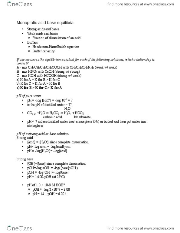 ENCH 213 Lecture Notes - Ph, Quadratic Equation, Equilibrium Constant thumbnail