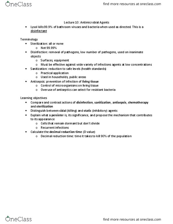 BISC300 Lecture Notes - Lecture 10: Disinfectant, Antiseptic, Chemotherapy thumbnail