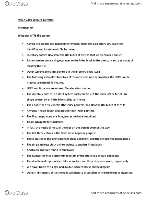 MECH 2301 Lecture Notes - Lecture 32: Indexed File, Ntfs, Inode thumbnail