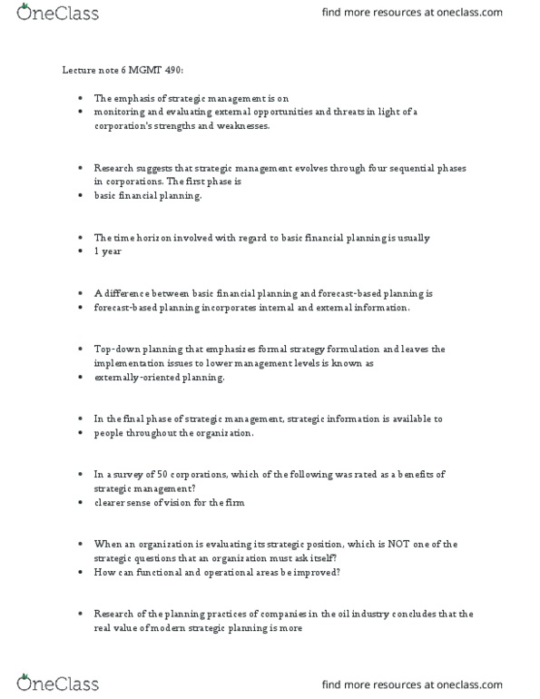 MGMT 490 Lecture Notes - Lecture 6: Strategic Planning, Strategic Management, North American Free Trade Agreement thumbnail