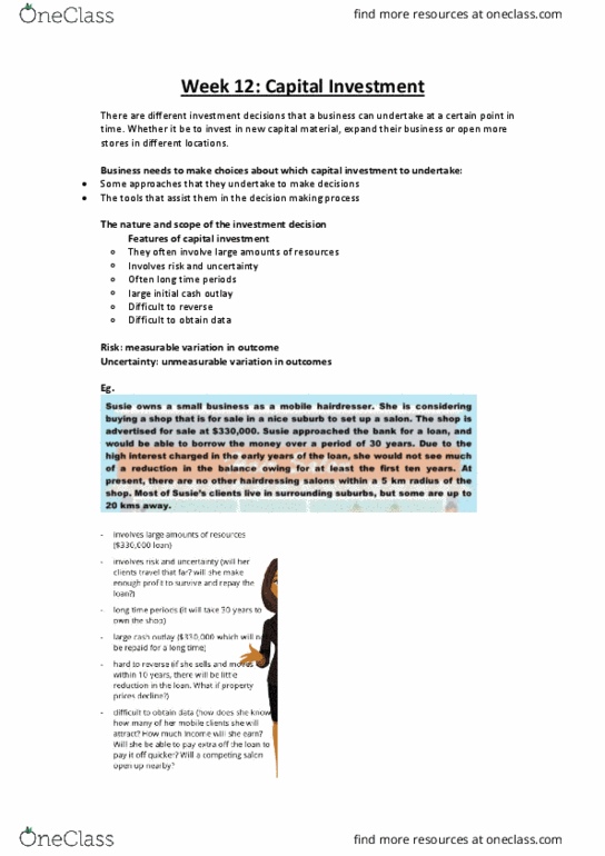 ACC1200 Lecture Notes - Lecture 12: Decision Rule, Net Present Value, Cash Flow thumbnail