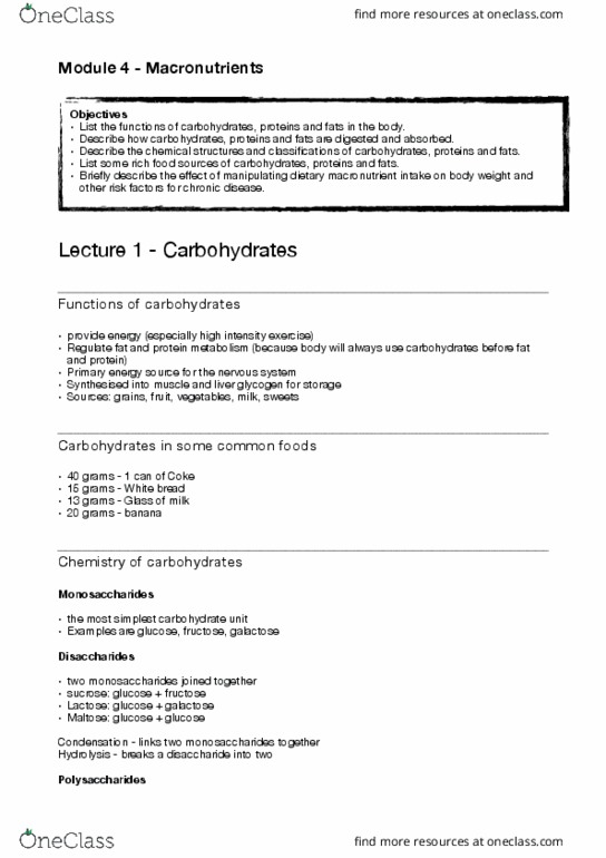 NUTR1023 Lecture Notes - Lecture 4: Blood Sugar, Small Intestine, Galactose thumbnail
