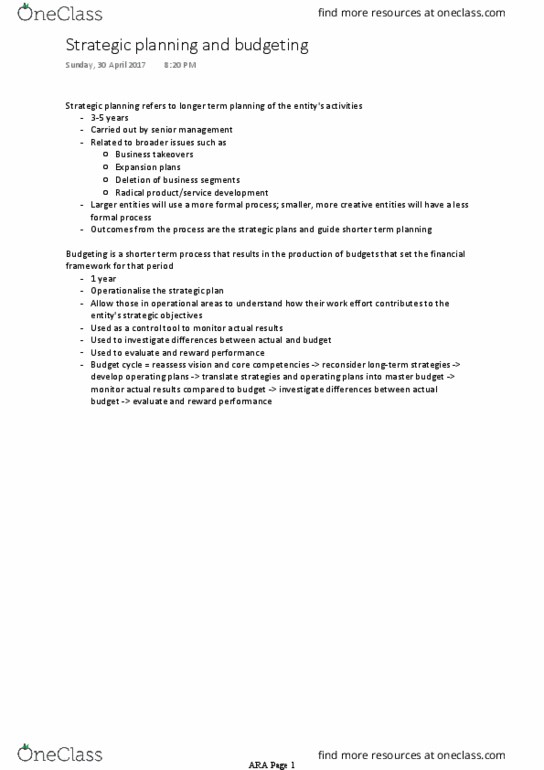 ACCT10001 Chapter Notes - Chapter 9: Human Resource Management, Balanced Scorecard, Strategic Planning thumbnail
