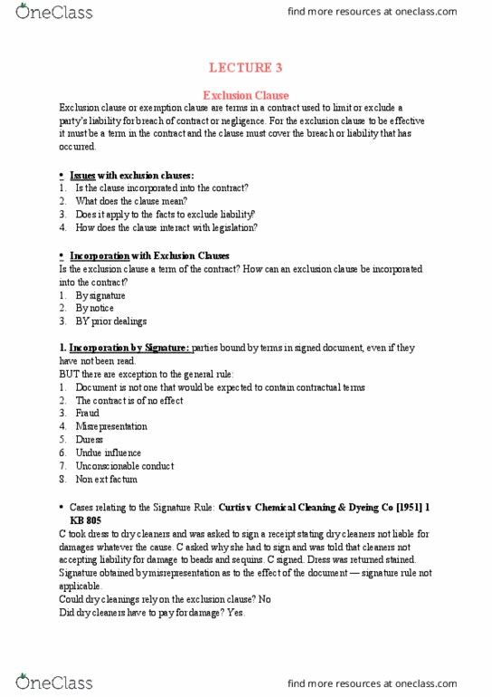 CLAW1001 Lecture Notes - Lecture 3: Dry Cleaning, Undue Influence, Australian Consumer Law thumbnail