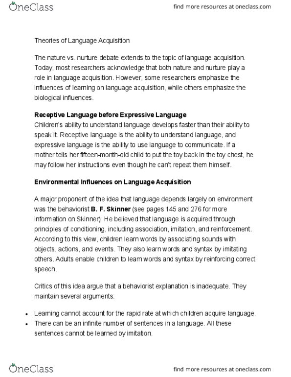 PY 105 Lecture Notes - Lecture 5: Language Processing In The Brain, Behaviorism thumbnail