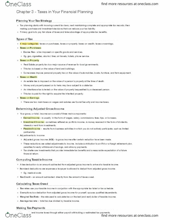 FIN 2081 Chapter Notes - Chapter 3: Adjusted Gross Income, Tax Avoidance, Tax Deduction thumbnail