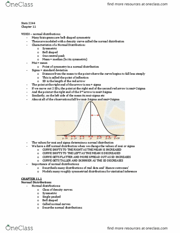 Statistical Sciences 2244A/B Chapter Notes - Chapter 11: Standard Deviation, Normal Distribution, Statistical Inference thumbnail