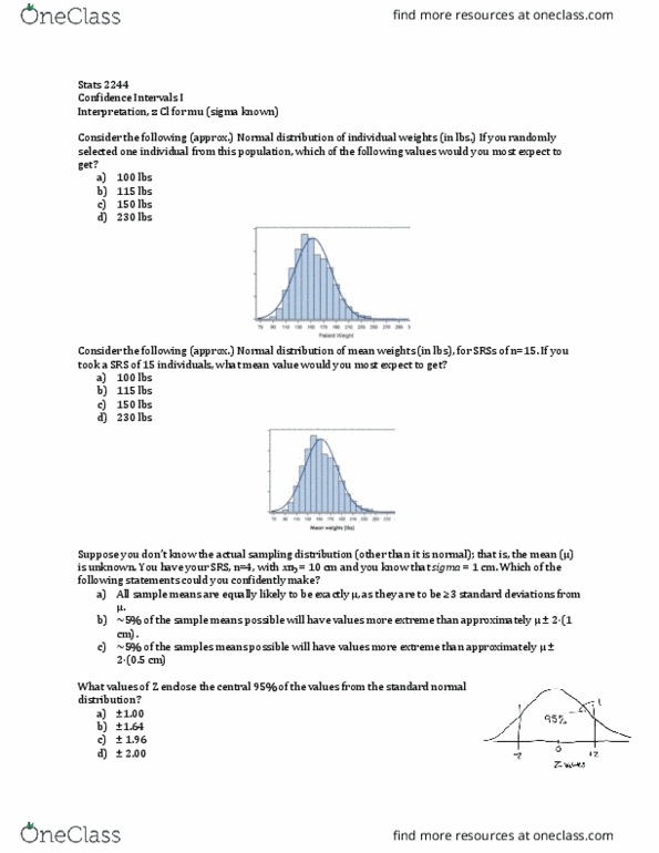 Statistical Sciences 2244A/B Lecture Notes - Lecture 8: Normal Distribution, Confidence Interval, Sampling Distribution thumbnail