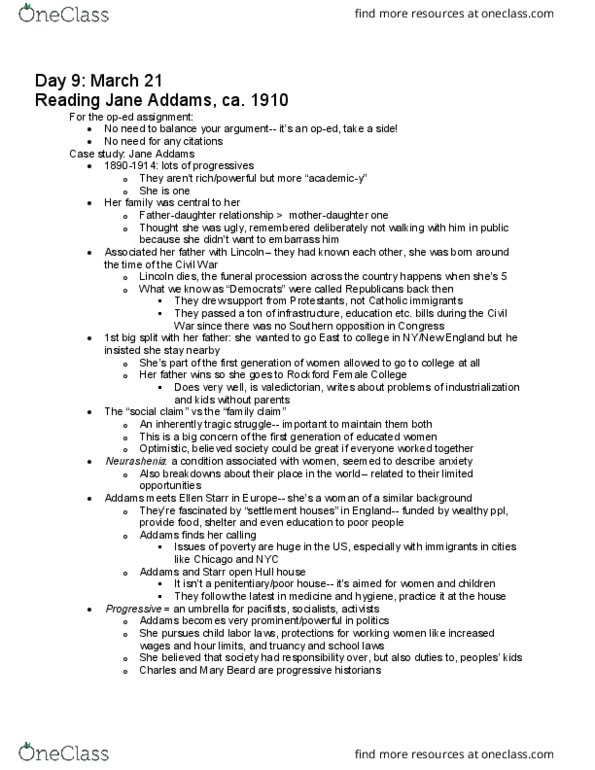 ECON 460 Lecture Notes - Lecture 9: Jane Addams, Ellen Gates Starr, Valedictorian thumbnail