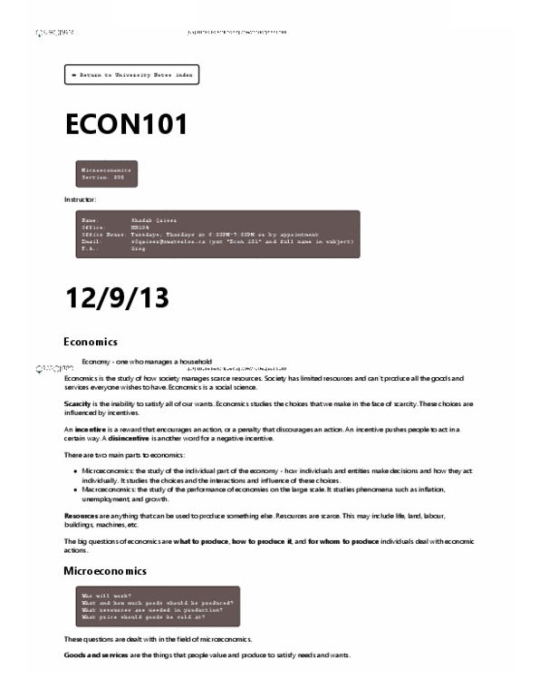 ECON101 Lecture Notes - Demand Curve, Marginal Cost, Marginal Utility thumbnail