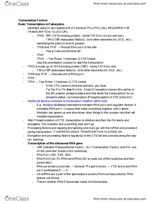 CAS BI 203 Lecture Notes - Lecture 12: Rna Polymerase Iii, Tata Box, Transcription Preinitiation Complex thumbnail