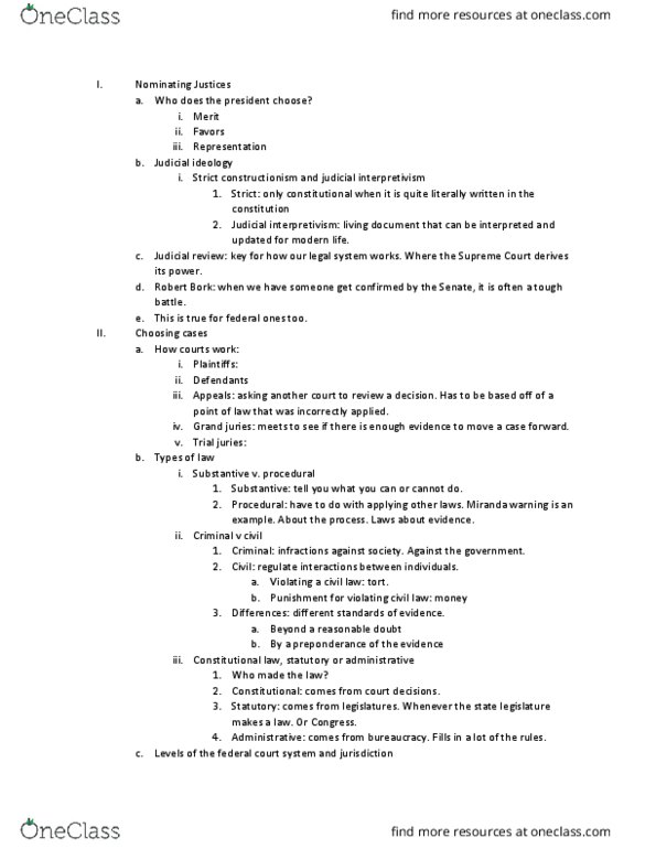 POLI 1100 Lecture Notes - Lecture 19: Robert Bork, Miranda Warning, Strict Constructionism thumbnail