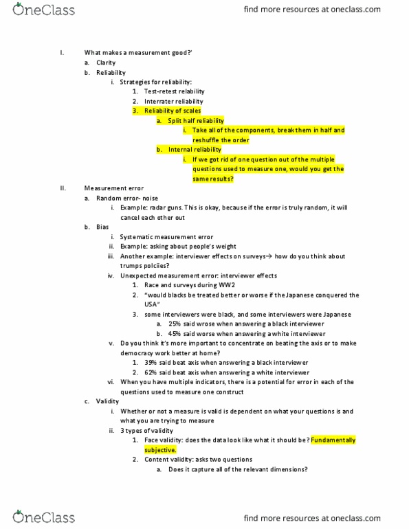 POLI 3000 Lecture Notes - Lecture 2: Observational Error, Content Validity, Face Validity thumbnail