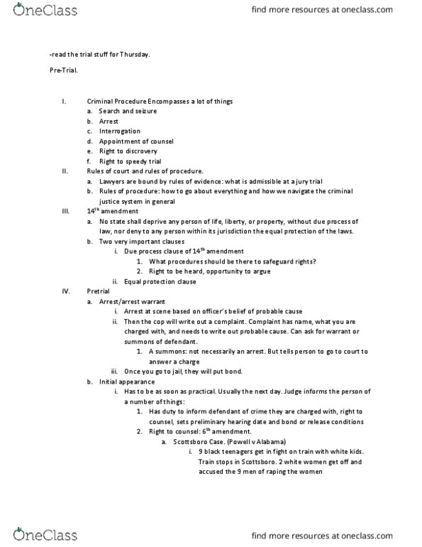 POLI 3120 Lecture Notes - Lecture 14: Equal Protection Clause, Due Process Clause, Scottsboro Boys thumbnail