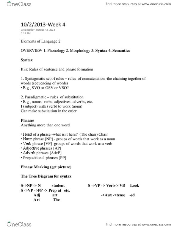 ANT102H5 Lecture Notes - Verb Phrase, Adverb, Denotation thumbnail
