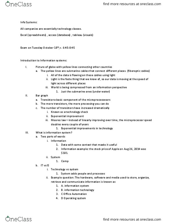 MSCI 3005 Lecture Notes - Lecture 3: Information System, Bar Chart, Business Process thumbnail