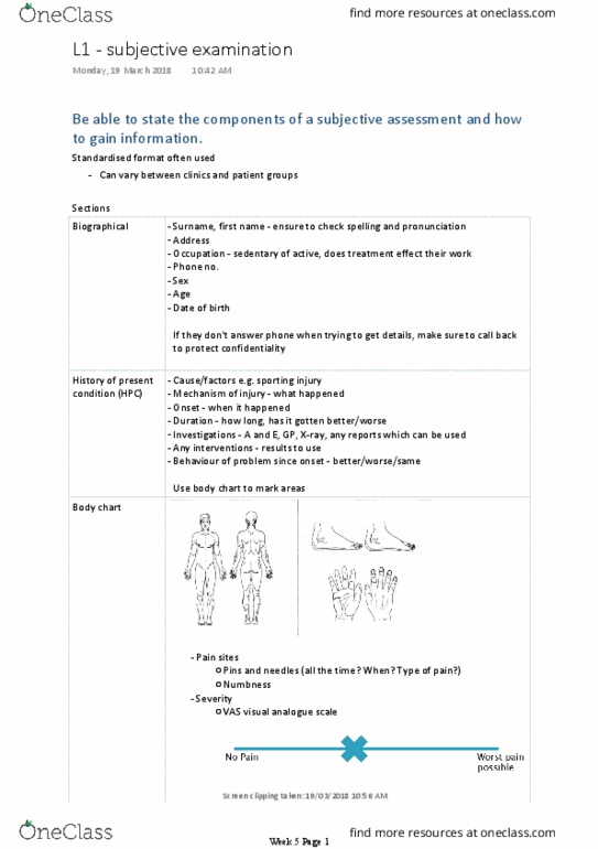 PS 1001:03 Lecture Notes - Lecture 9: Visual Analogue Scale, Physical Therapy, Hypoesthesia thumbnail