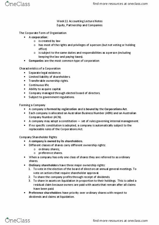 BSB110 Lecture Notes - Lecture 11: Australian Business Number, Australian Company Number, Private Placement thumbnail