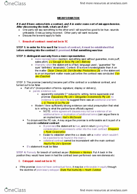 LAW 1503 Lecture Notes - Lecture 7: State Rail Authority, Parol Evidence Rule, Puffery thumbnail