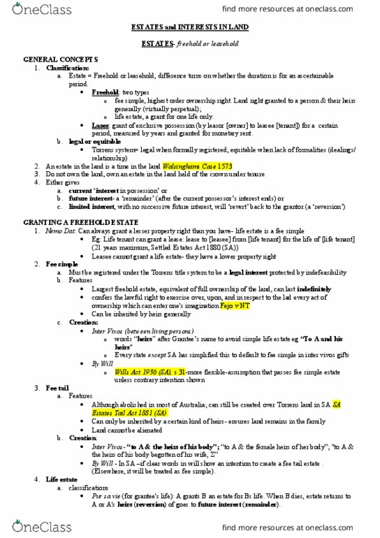LAW 1506 Lecture Notes - Lecture 3: Pastoral Lease, Inter Vivos, Fee Tail thumbnail
