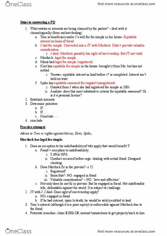 LAW 1506 Lecture Notes - Lecture 9: Fee Simple, Consideration, Equitable Interest thumbnail