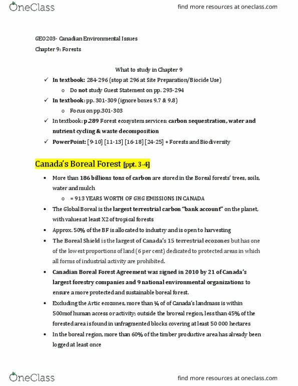 GEOG 203 Lecture Notes - Lecture 9: Boreal Forest Of Canada, Mulch, Carbon Cycle thumbnail