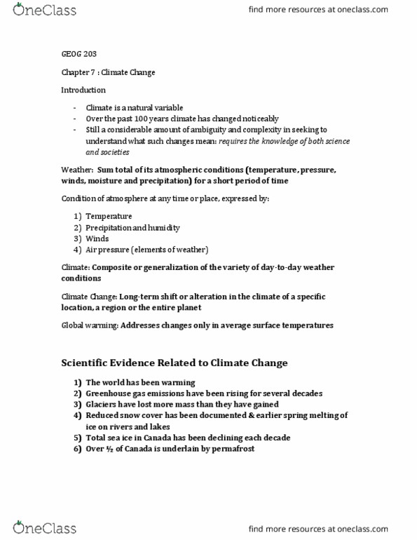 GEOG 203 Lecture Notes - Lecture 7: Greenhouse Gas, Global Warming, Permafrost thumbnail