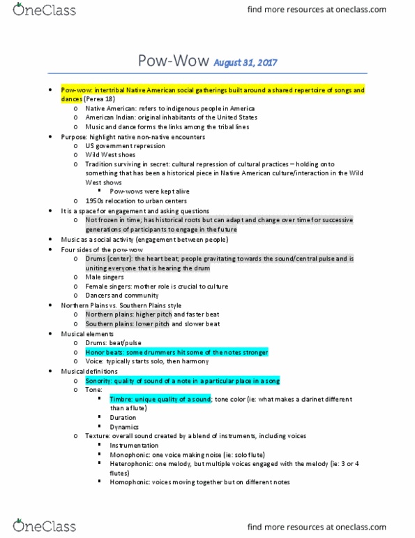 MUSIC 26AC Lecture Notes - Lecture 2: Pow Wow thumbnail