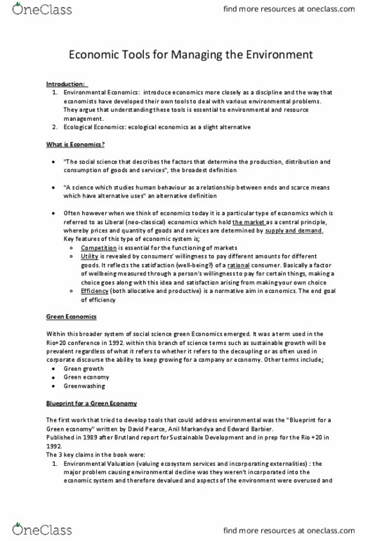 GEOS2121 Lecture Notes - Lecture 8: Ecological Economics, Green Economy, United Nations Conference On Sustainable Development thumbnail