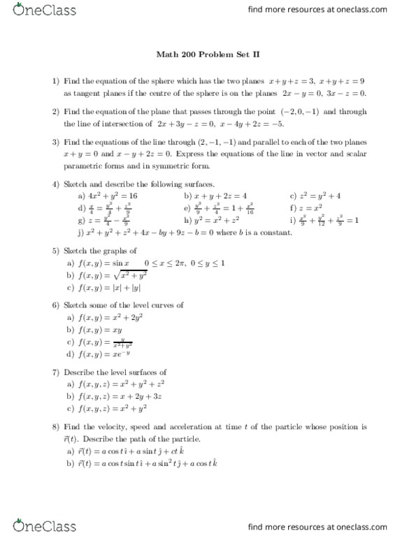 MATH 200 Lecture Notes - Lecture 12: Parametric Equation, Jyj, Paraboloid thumbnail