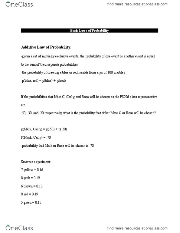 PS296 Lecture Notes - Lecture 5: Mutual Exclusivity, Conditional Probability thumbnail