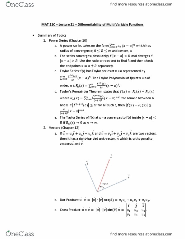 MAT 21C Lecture Notes - Lecture 21: Differentiable Function, Unit Vector, Dot Product thumbnail
