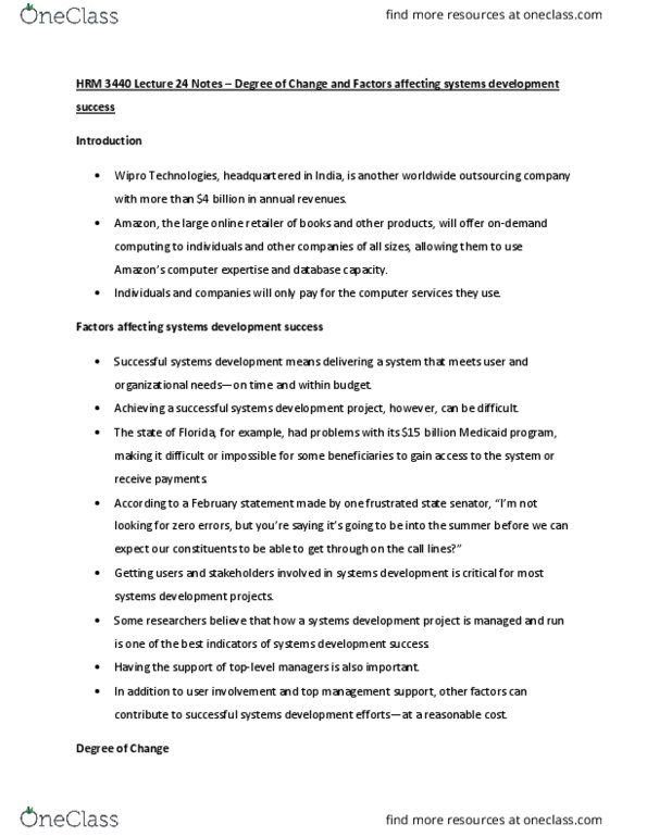 HRM 3440 Lecture Notes - Lecture 24: Wipro thumbnail