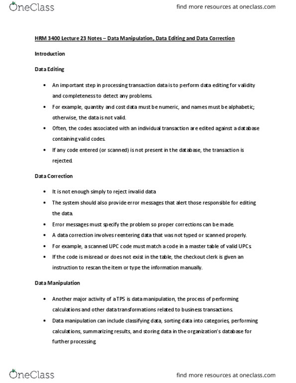 HRM 3400 Lecture Notes - Lecture 23: Universal Product Code, Statistical Classification thumbnail