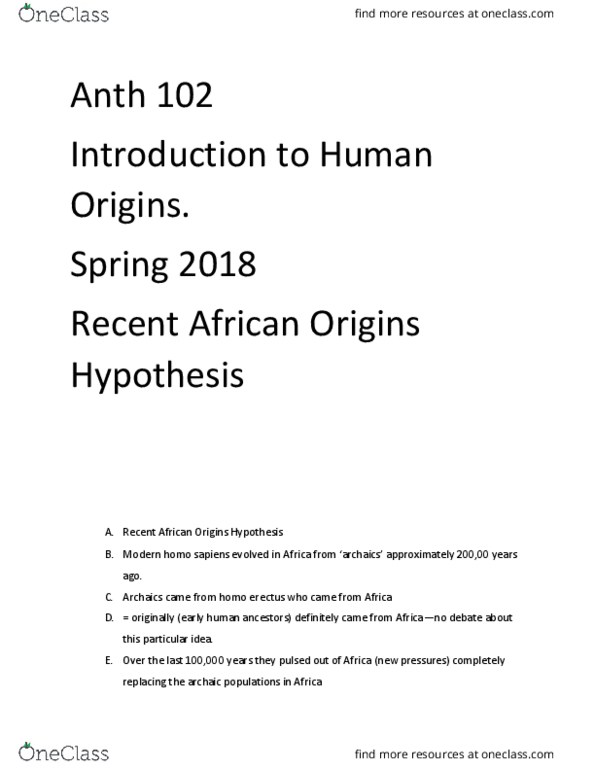 ANTH 102 Lecture 65: Recent African Origins Hypothesis thumbnail