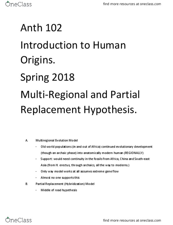 ANTH 102 Lecture 66: Multi-Regional and Partial Replacement Hypothesis. thumbnail