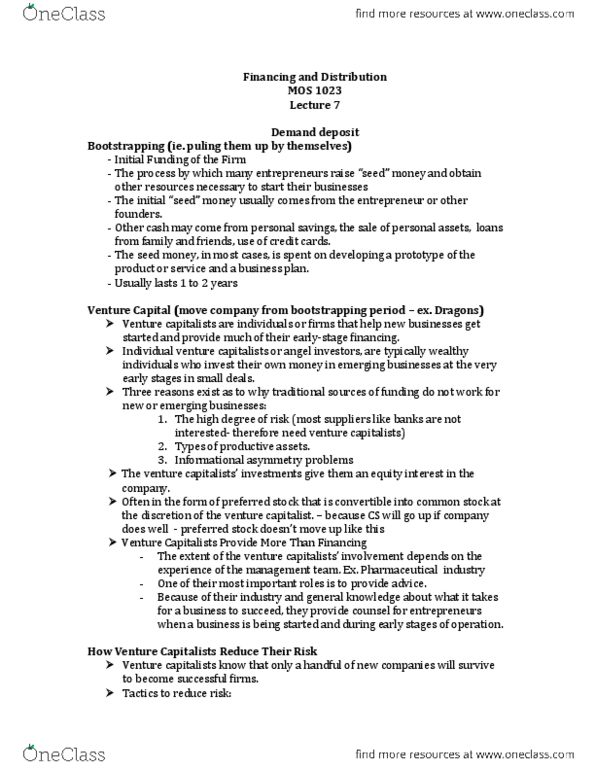 Management and Organizational Studies 1023A/B Lecture Notes - Initial Public Offering, Venture Capital Financing, Private Equity Firm thumbnail