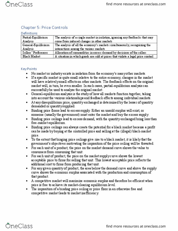 ECON-1006EL Chapter Notes - Chapter 5: Price Controls, Price Floor, Shortage thumbnail