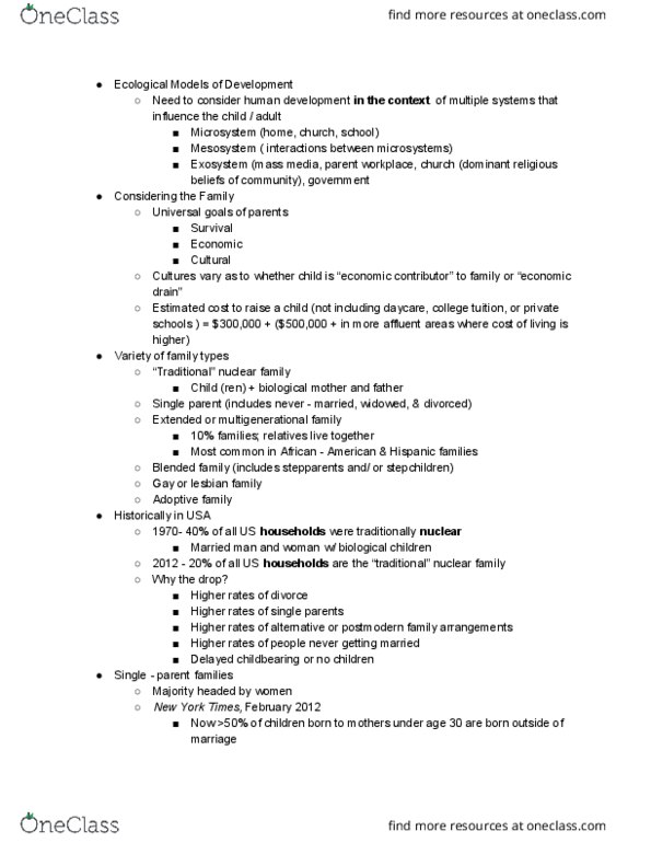 PSC 140 Lecture Notes - Lecture 12: Nuclear Family, Single Parent, Stepfamily thumbnail